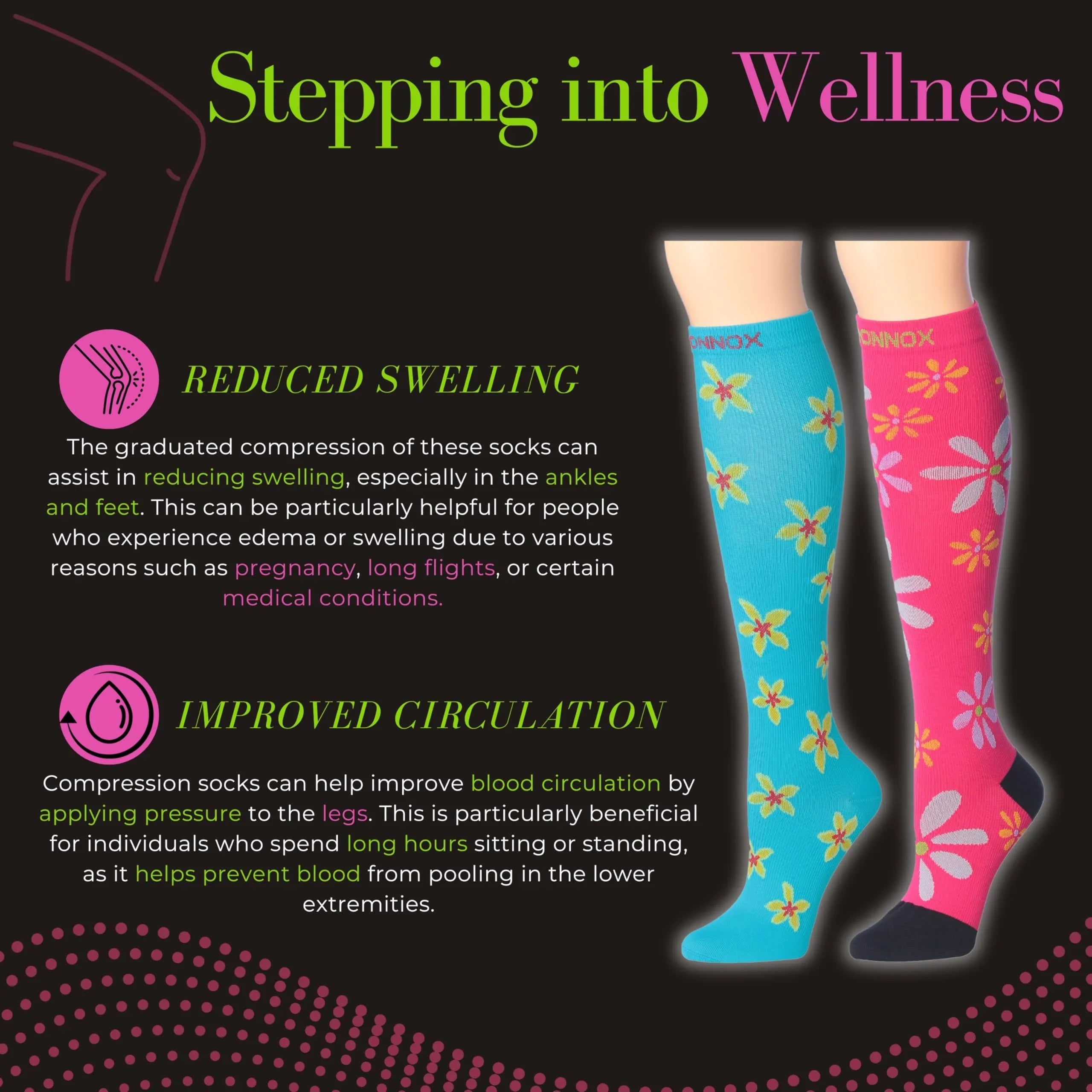 Men & Women 3-Pairs Compression Socks Cosmic Contrast Black with Dual-Tone Space Dye in Blue Violet Cyan Patterned Knee High Socks (12-14 mmHg) - Socks