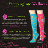 Tipi Toe 3-Pairs Compression Socks for Men & Women Mystic Monochrome Black with White Violet Space Dye Accents Patterned Knee High Socks (12-14 mmHg)