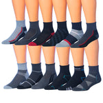 JAMES FIALLO Men's 12 Pack Charcoal Black Mix Patterned Quarter Athletic Socks - Tipi Toe Socks