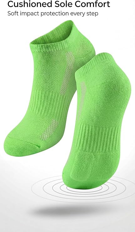 Green socks with cushioned sole on a white background