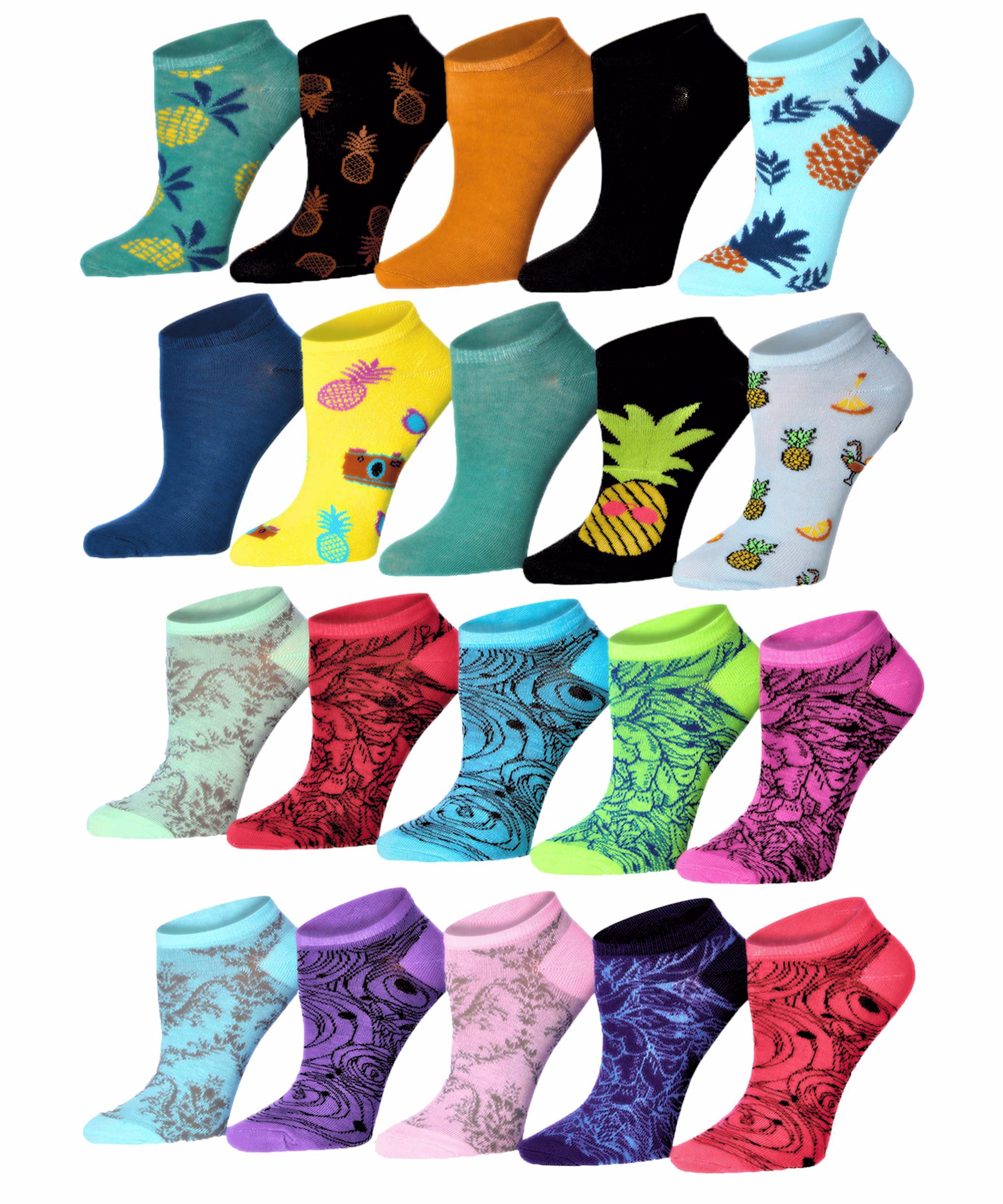  Women's & Girls 20 Pairs Pineapple Swirl Colorful Patterned Ankle/Low Cut Socks -  Socks