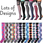 Isadora Paccini Women's 3 Pairs Elegant Monochrome Trio Light Blue Black, and Solid Black Over The Knee High Socks - Socks