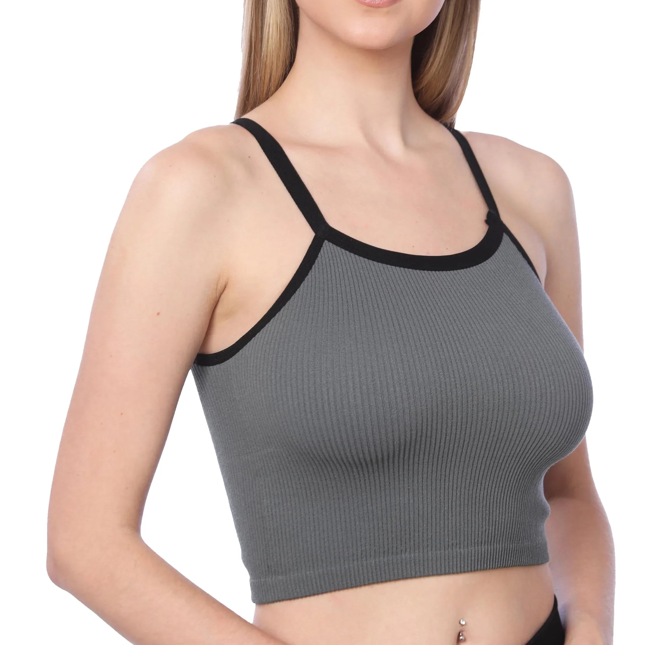 Women's Grey Ribbed Tank Tops 