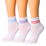 Solid QuarterTurn-Cuff Multicolor Striped Ruffle Socks