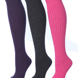 Tipi Toe Women's 3 Pairs Ribbed Cable Knit Solid Colorful Patterns Knee High Wool-Blend Boot Socks