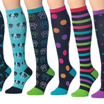 RONNOX Compression Socks for Men & Women Colorful Patterned Knee High Socks (16-20 mmHg / 12-14 mmHg) 6-Pairs CP01-BD - Socks
