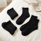 Solid Black Turn-Cuff Quarter Ruffle Socks