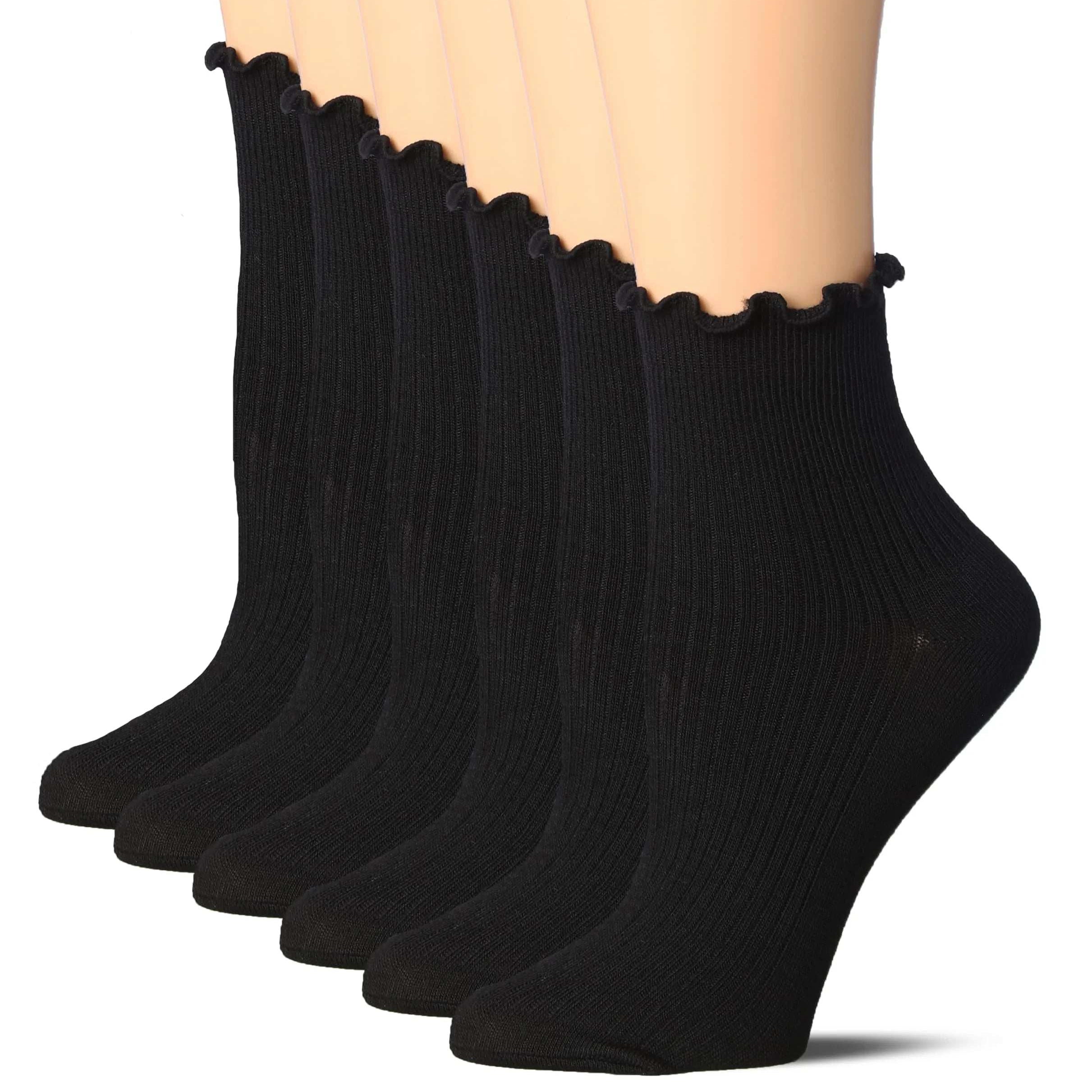Black Turn-Cuff Ruffle Socks