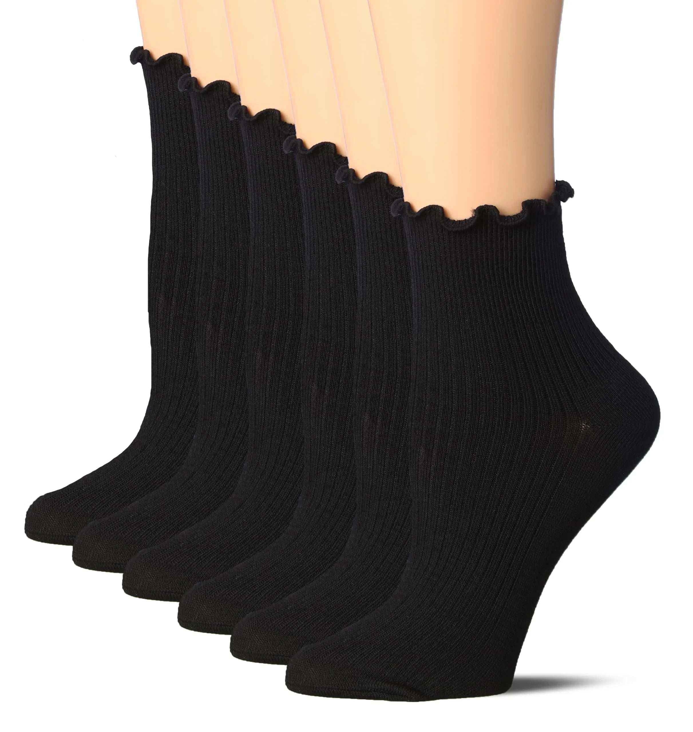 Black Turn-Cuff Ruffle Socks
