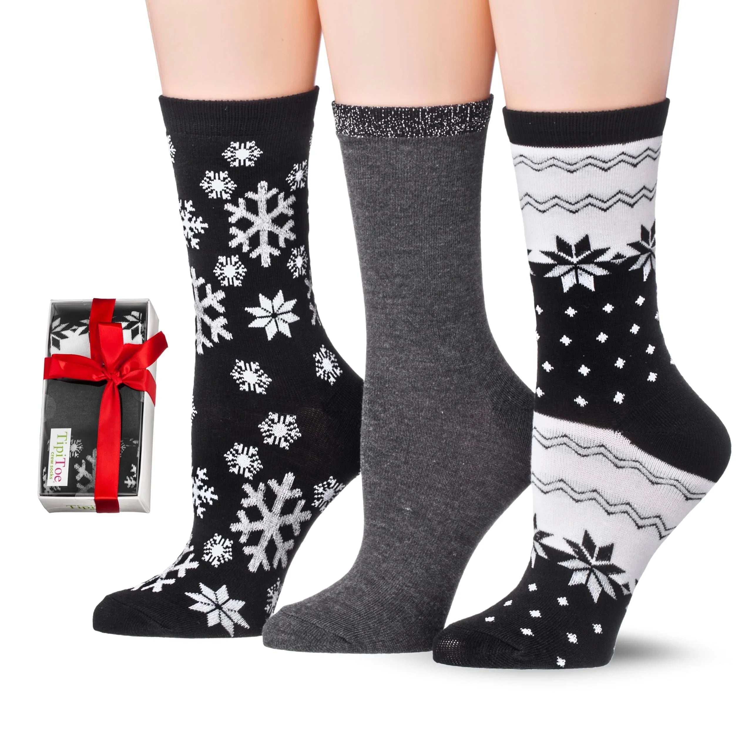 Women's 3-Pack Colorful Frosted Charcoal Patterned Crew Socks, Includes Gift Box, Ideal for Womens Size 9-11 - Socks