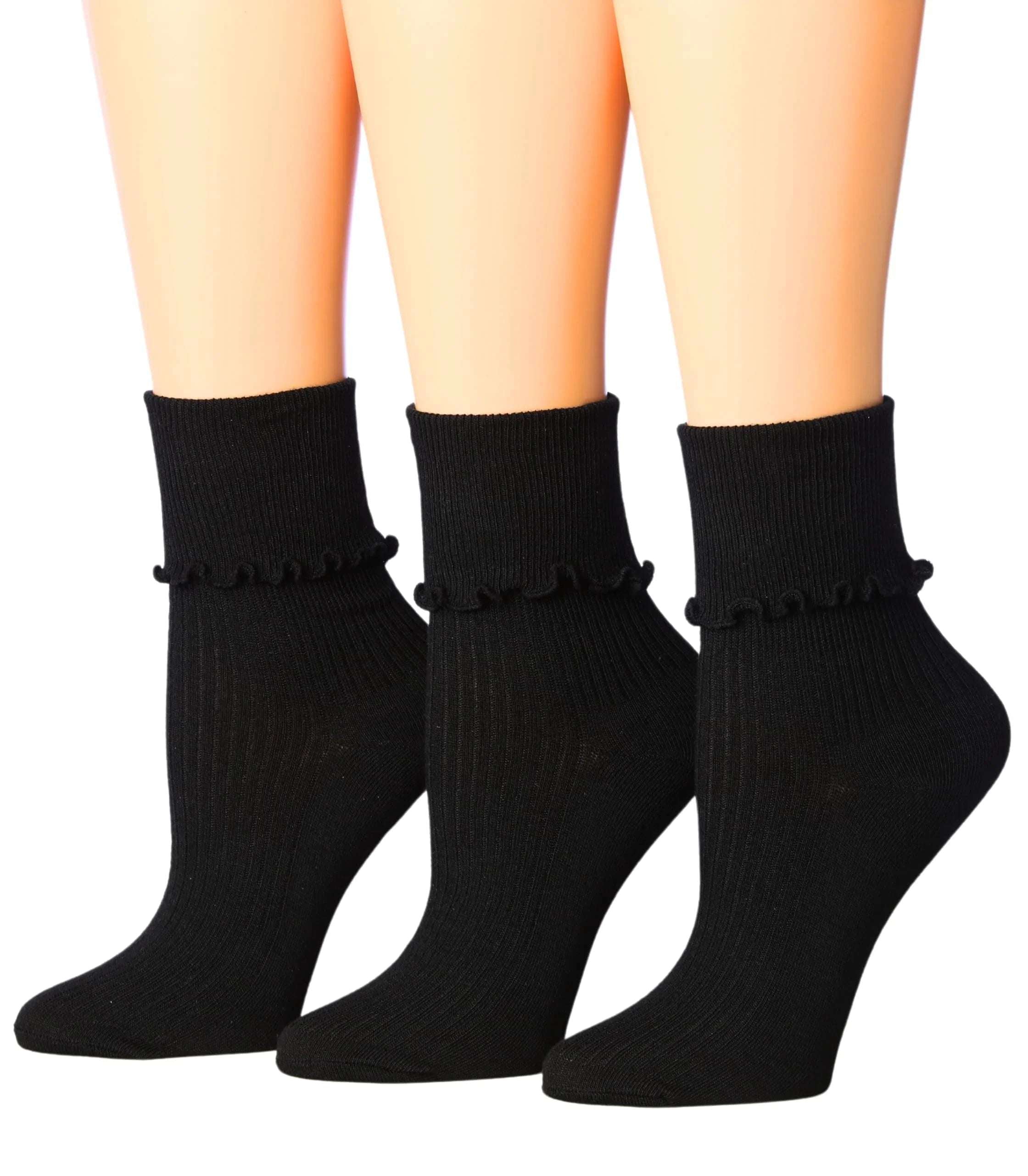 Women's Black Ruffle Socks