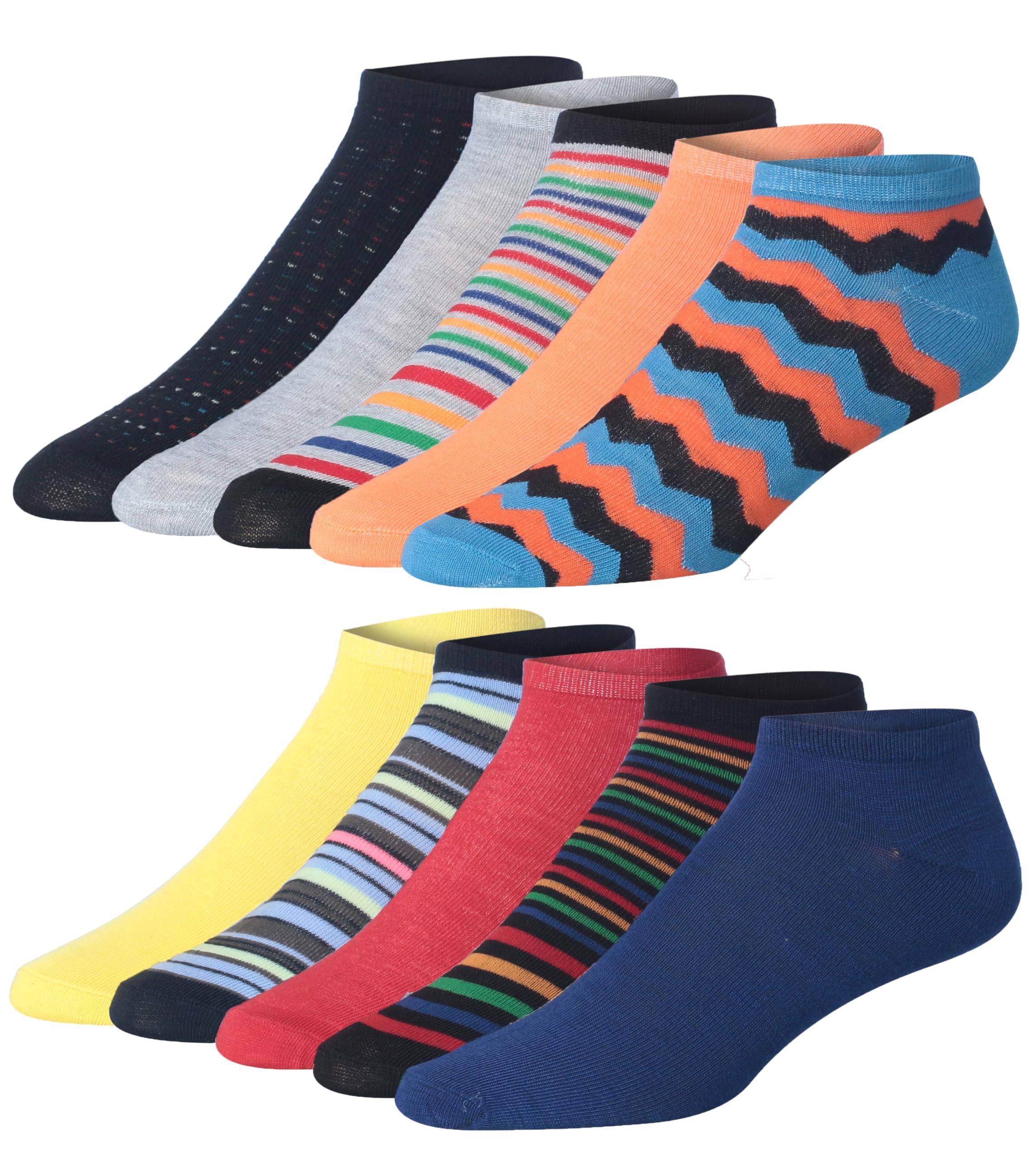  Men's 10 Pairs Classy Extra Lightweight Bright Multicolor Mix Colorful Patterned Low Cut/No Show Socks - Socks