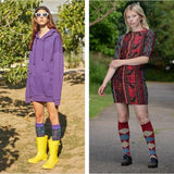 Women's 6 Pairs Vibrant Two-Toned Colorful Contrasting Space Dye Patterned Knee High Socks - Socks