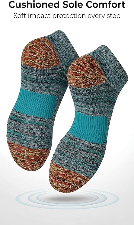Pair of striped socks with cushioned sole on a white background