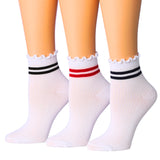 Solid QuarterTurn-Cuff Multicolor Striped Ruffle Socks