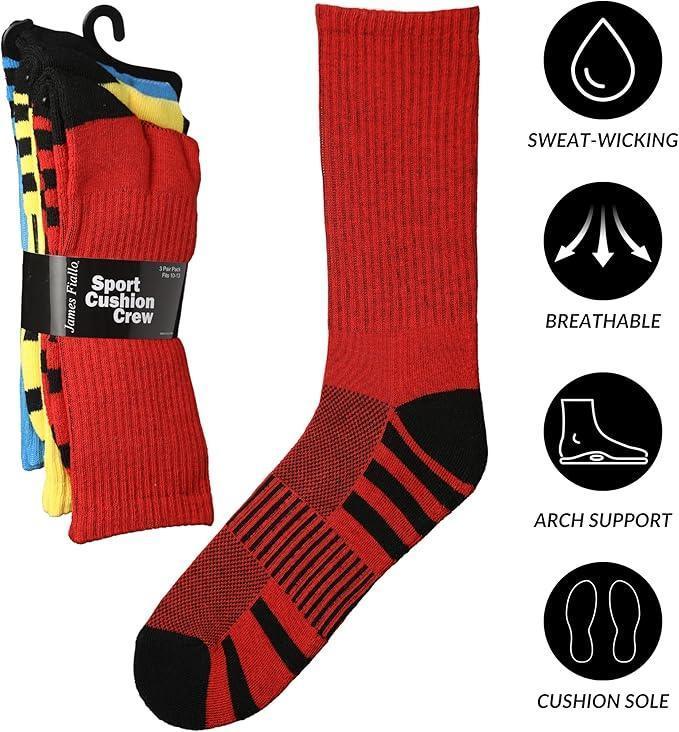 JAMES FIALLO Men's 12 Pairs Comfortable Performance Athletic Cushion Socks for Running, Hiking, and Athletic Activities - Socks