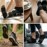 Collage of people wearing black ankle socks in various settings.
