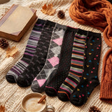 Colorful Argyle Geometric Patterned Knee High Socks - 6 Pairs