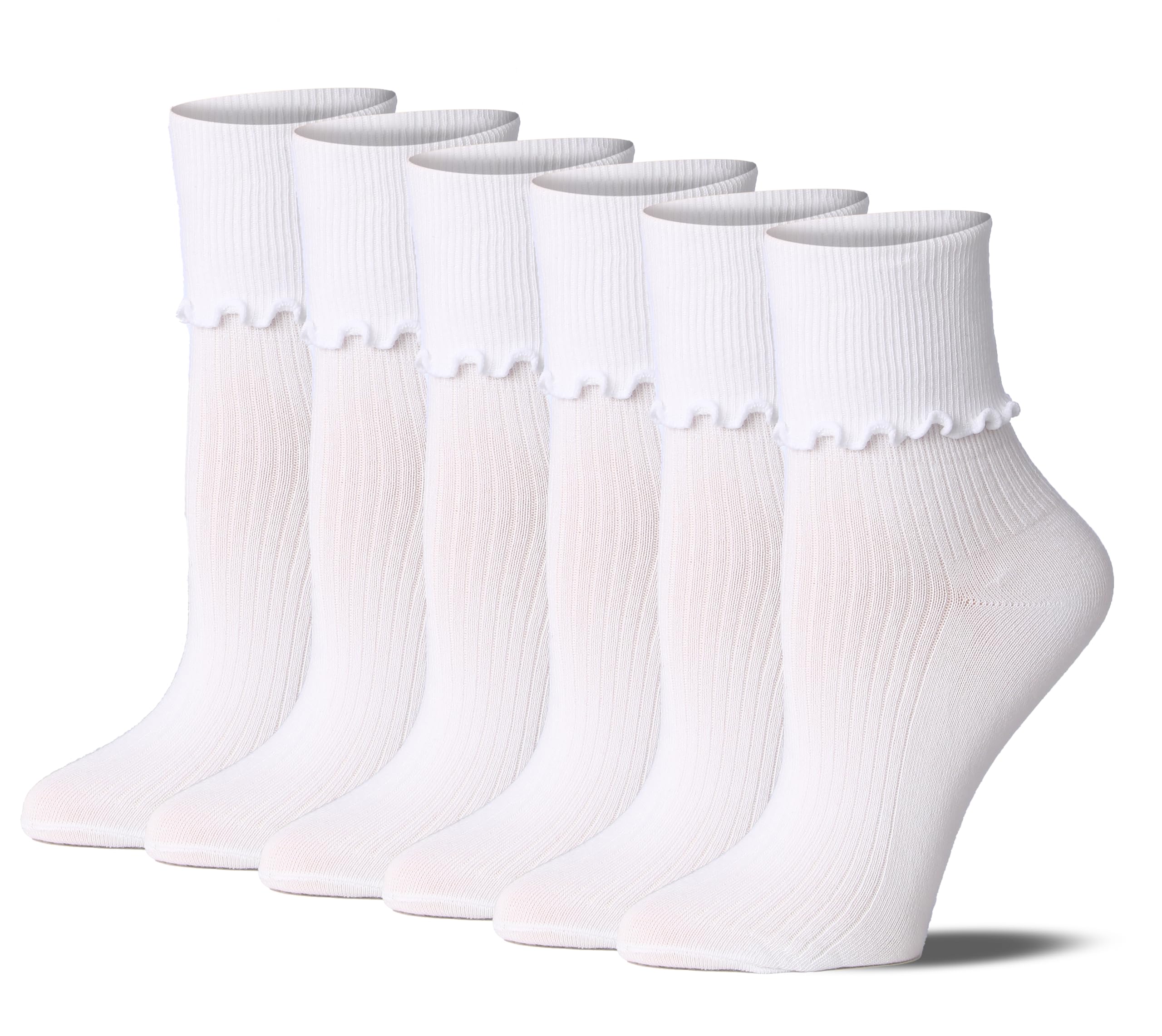 Solid White Cuff Ruffle Socks