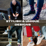 JAMES FIALLO Mens 6-Pairs Novelty Timeless Elegance Stripes Argyle Colorful Patterened Crew Dress Socks