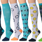 RONNOX Compression Socks for Men & Women Colorful Patterned Knee High Socks (16-20 mmHg / 12-14 mmHg) 6-Pairs CP01-AD - Socks