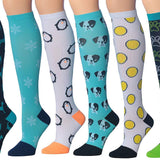 RONNOX Compression Socks for Men & Women Colorful Patterned Knee High Socks (16-20 mmHg / 12-14 mmHg) 6-Pairs CP01-AD - Socks