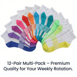 White Wonders with Rainbow Revelations Sports Socks - 12 Pairs