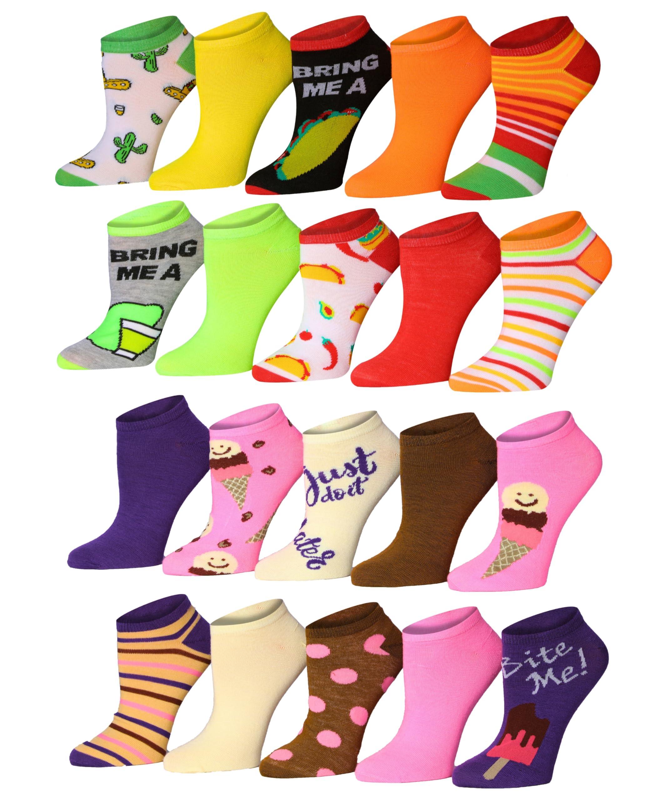  Women's & Girls 20 Pairs Fiesta Pop Mix Colorful Patterned Ankle/Low Cut Socks -  Socks