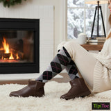 Argyle Striped Dark Colorful Patterned Knee High Socks - 6 Pairs