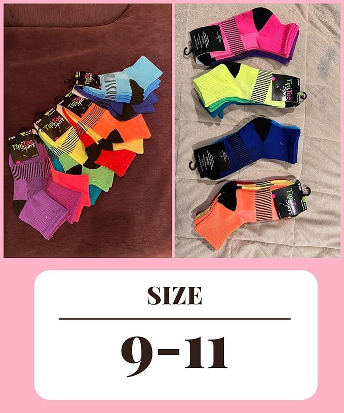 Women's 6-Pairs Running & Athletic Sports Performance Grayscale Blue Green Yellow Quarter Socks - Socks