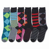 Women's 6-Pairs Colorful Geometric Funky Argyle Stripes Patterned Crew Dress Socks