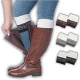 Tipi Toe Women's 3 Pairs Plain White Two-Tone Elegance Trio Brown Grey Black Knitted Leg Warmer Boot Topper Cuffs