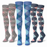Charming Argyle Over The Knee High Socks - 3 Pairs