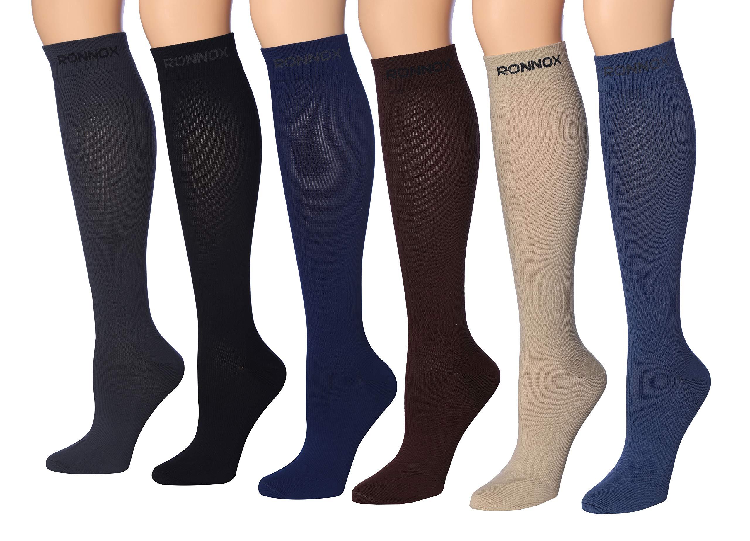 RONNOX Compression Socks for Men & Women Colorful Patterned Knee High Socks (16-20 mmHg / 12-14 mmHg) 6-Pairs CP06-08 - Socks