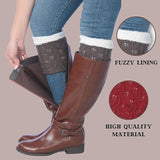 Women's 3 Pairs Horizontal Harmony White Red Brown Sideways Knitted Leg Warmer Boot Cuffs With Fleece Fuzzy Lining