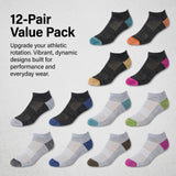 Men's Low Cut Athletic Black Grey Sports Socks - 12 Pairs