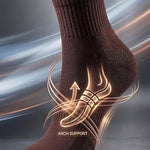 Brown sock with arch support design on a dark background