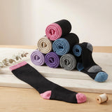 Solid Black Color Patterned Knee High Socks - 6 Pairs