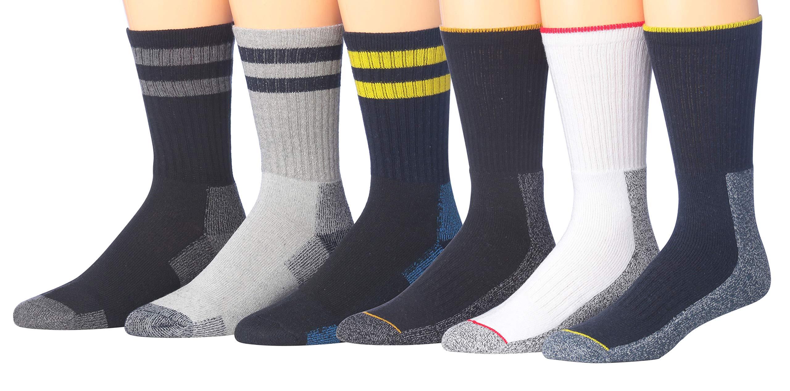 JAMES FIALLO Men's Comfortable Hiking & Outdoor Crew Socks, (10-13 / Shoe: 6-12, Z 6 Pairs. Comfortable Hiking Socks.) - Tipi Toe Socks