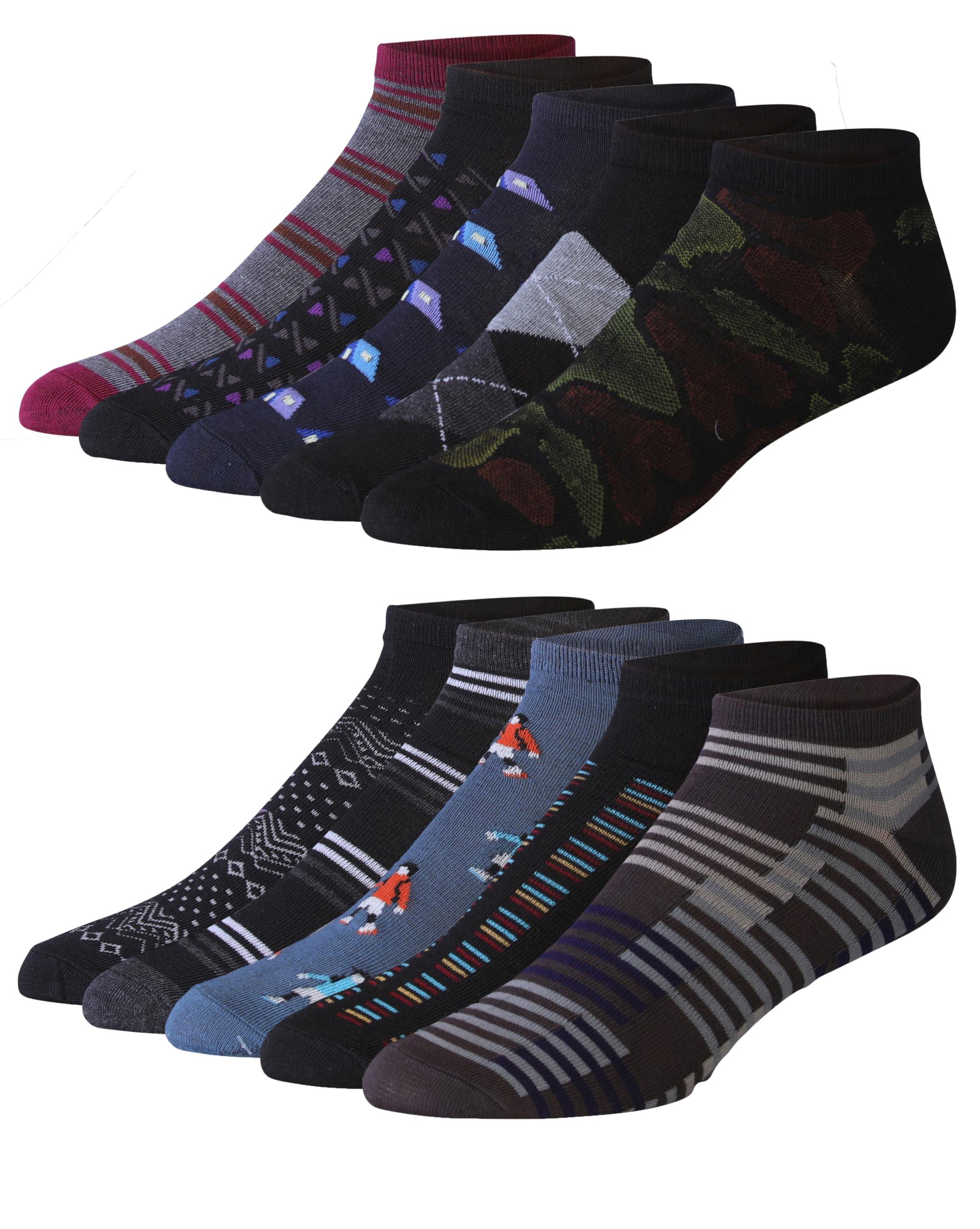  Men's 10 Pairs Classy Extra Lightweight Shadow Spectrum Colorful Patterned Low Cut/No Show Socks - Socks