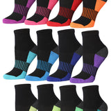 Tipi Toe Women's 12-Pairs Running & Athletic Sports Performance Midnight Black Rainbow Checks & Sole Ankle/Quarter Socks For Women