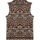 Isadora Paccini Women's Small Long Sleeveless Mock Turtle Neck Leopard Print Tank Top Slim Fitted Lightweight Pullover T-Shirts