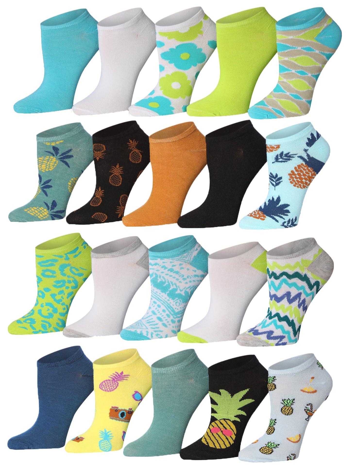 Tipi Toe Women's & Girls 20 Pairs Colorful Patterned Tropical Splash Cute Ankle Socks For Women - Tipi Toe Socks
