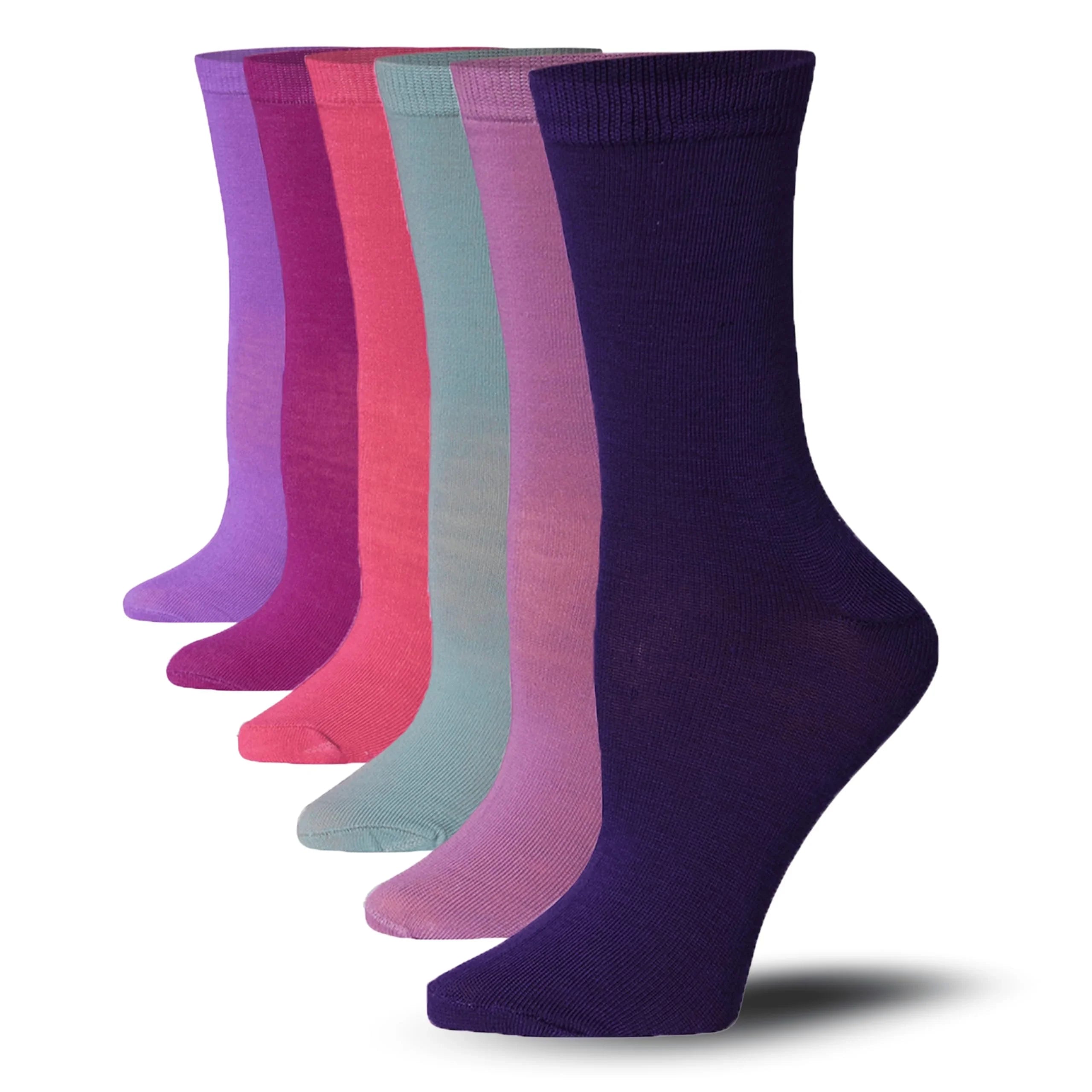 Tipi Toe Women's 6 Pack Colorful Violet Spectrum Lightweight Crew Socks - Tipi Toe Socks