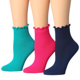 Tipi Toe Womens Neutral-Vibrant Harmony Turn-Cuff Solid Lettuce Edge Lightweight Quarter Length Ruffle Socks