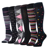 Colorful Argyle Geometric Patterned Knee High Socks - 6 Pairs