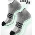 Gray ankle socks with cushioned sole on a white background