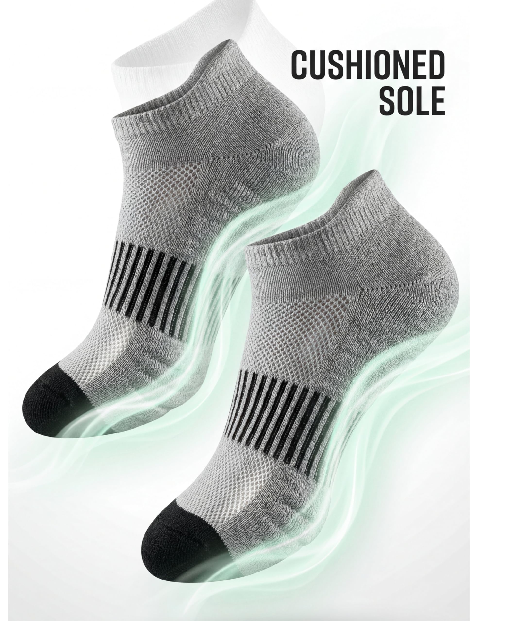 Gray ankle socks with cushioned sole on a white background