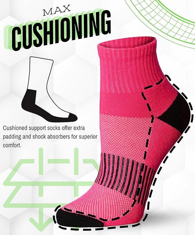 Women's 6-Pairs Running & Athletic Sports Performance Midnight Mosaic Grey Checkers & Toe Ankle/Quarter Socks For Women - Socks