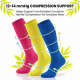 Pink Yellow & Blue Knee Compression Socks - 3 Pairs